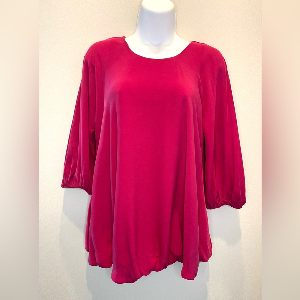 Mint 3/4 balloon sleeve Fuchsia silk Blouse-2